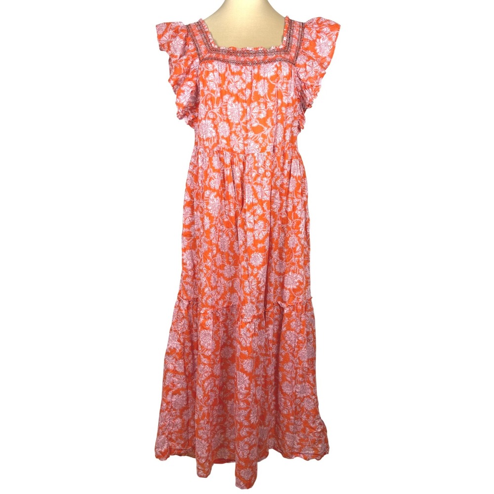 Free People "Bonita" Floral Print Flutter Sleeve Midi Dress - M EUC Boho Chic